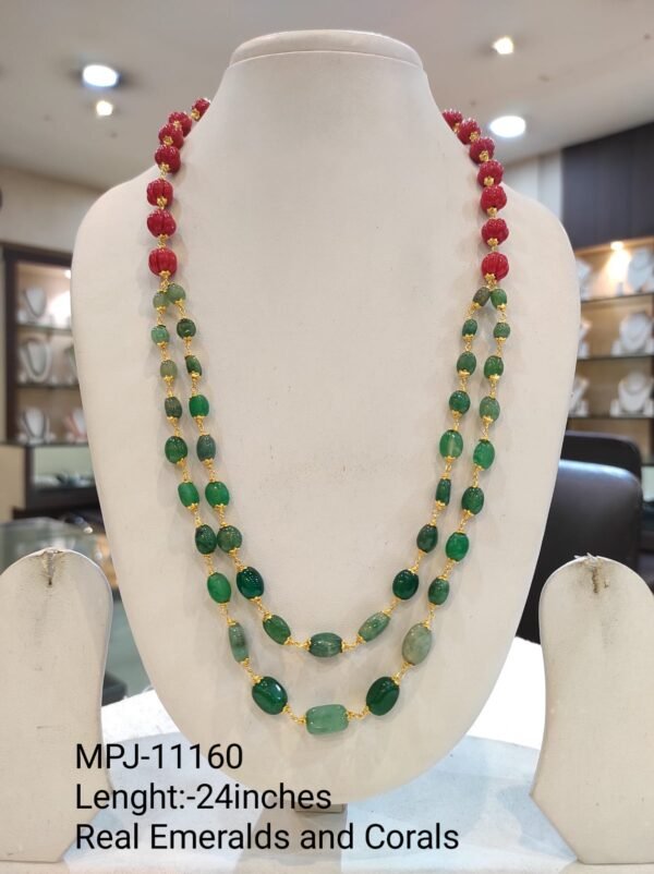 Real Emerald and Coral Chain Collection by Magan Pearls